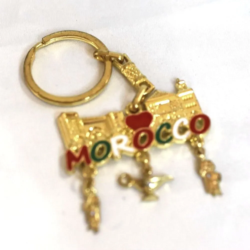 NWOT Vacation Fun Quirky Morocco Multi Charms Gold Tone Keychain